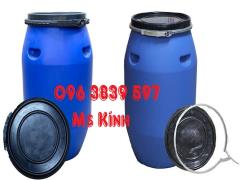 Thùng phuy nhựa 120 lít màu xanh có nắp đựng nước, hóa chất, thực phẩm - 096 3839 597 Ms Kính