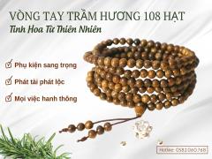 Vòng trầm 108 hạt mix cỏ 4 lá và đá phong thuỷ